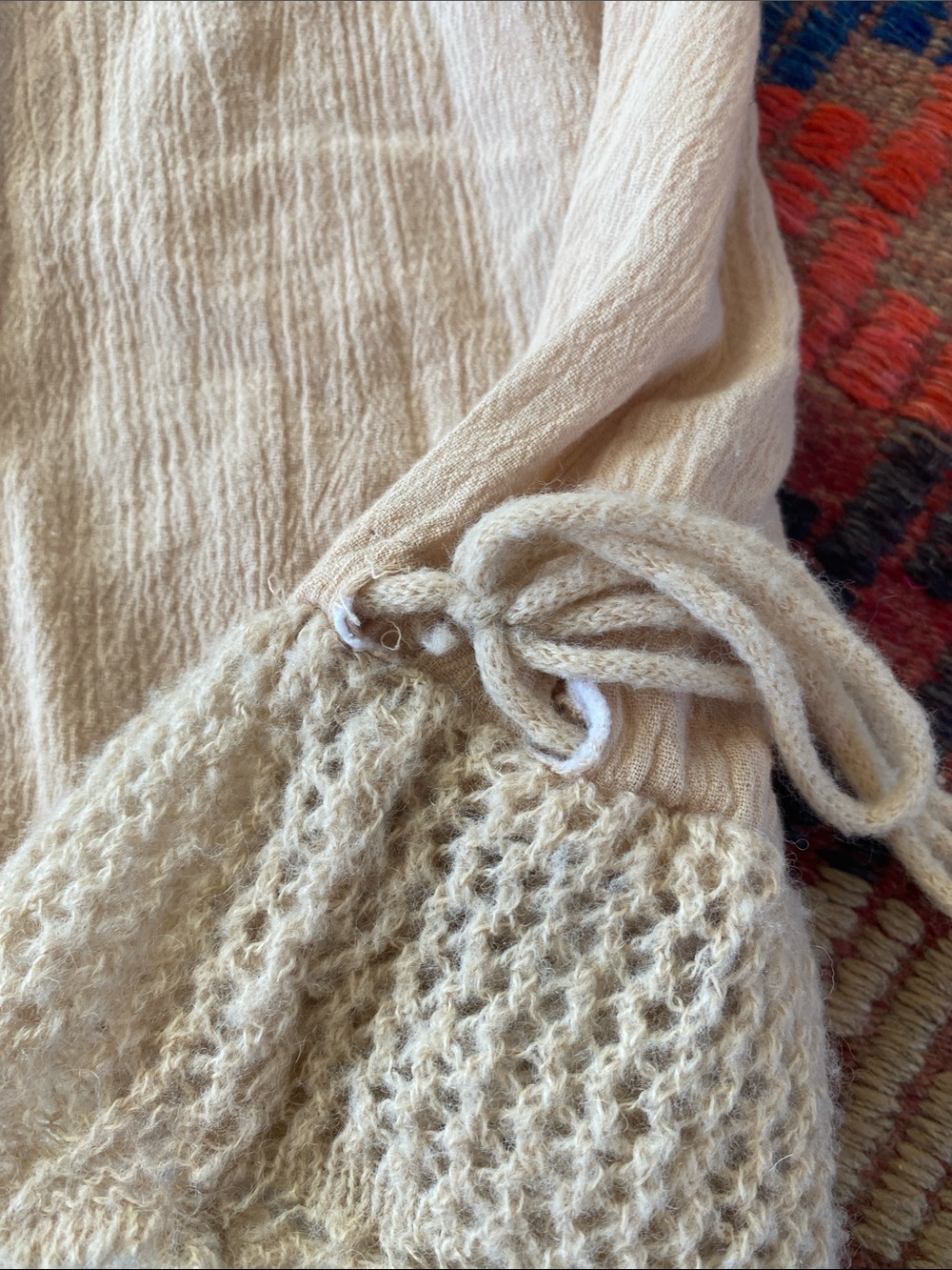 Free People cotton embroidered tank top blouse cream beige drawstring 6 small - Picture 5 of 10